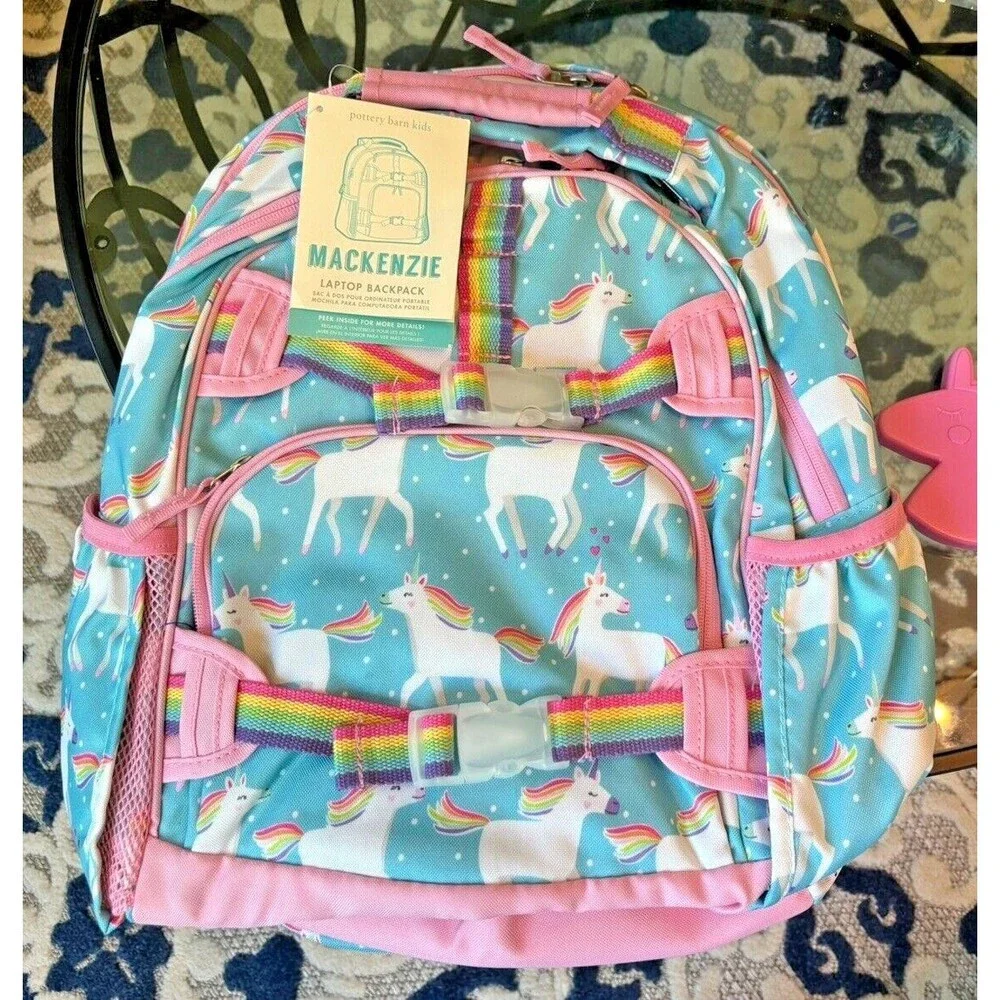 Pottery barn School BACKPACK LARGE Rainbow Unicorn Parade Heart Travel pink girl